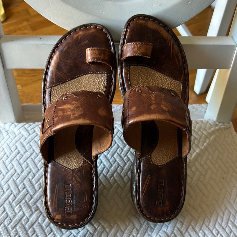 Born Brown Leather Sandals with Adjustable Straps
